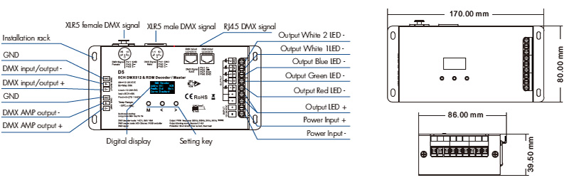 D5(5pin) 5CH 6A LED pásek DMX512 a struktury dekodéru RDM