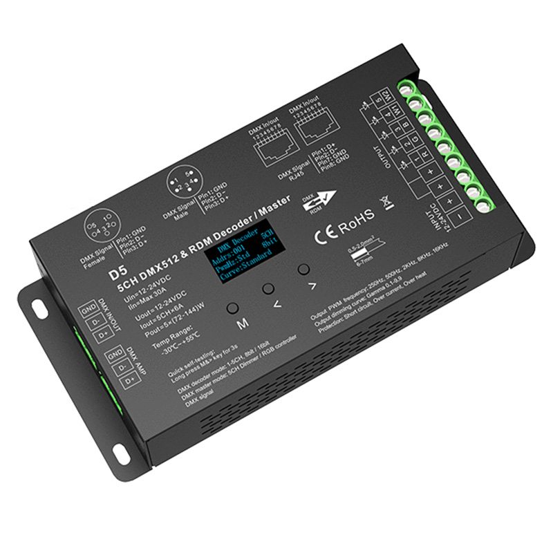 D5 12 až 24 V DC 5CH 6A LED pásek DMX512 a dekodér RDM D5 12 až 24 V DC 5CH 6A LED pásek DMX512 a dekodér RDM
