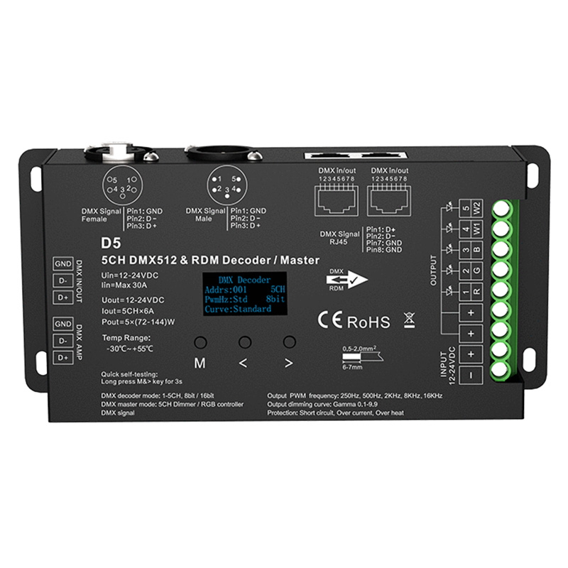 D5 12 až 24 V DC 5CH 6A LED pásek DMX512 a dekodér RDM D5 12 až 24 V DC 5CH 6A LED pásek DMX512 a dekodér RDM