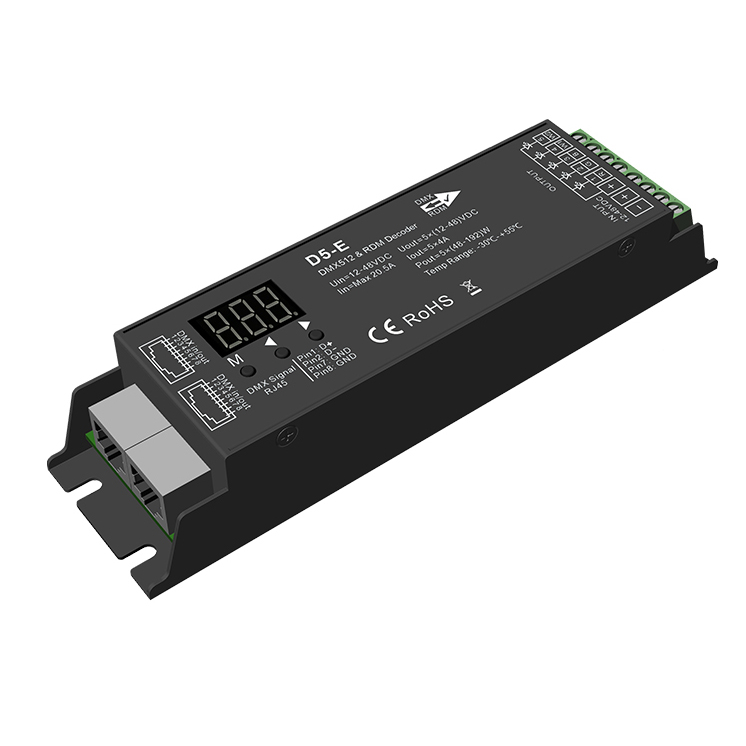 DC12-48V 5 Channel Constant Voltage DMX512&RDM Decoder D5-E