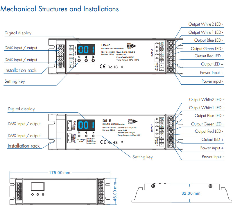 DC12-48V 5 Channel Constant Voltage DMX512&RDM Decoder D5-P DC12-48V 5 Channel Constant Voltage DMX512&RDM Decoder D5-P