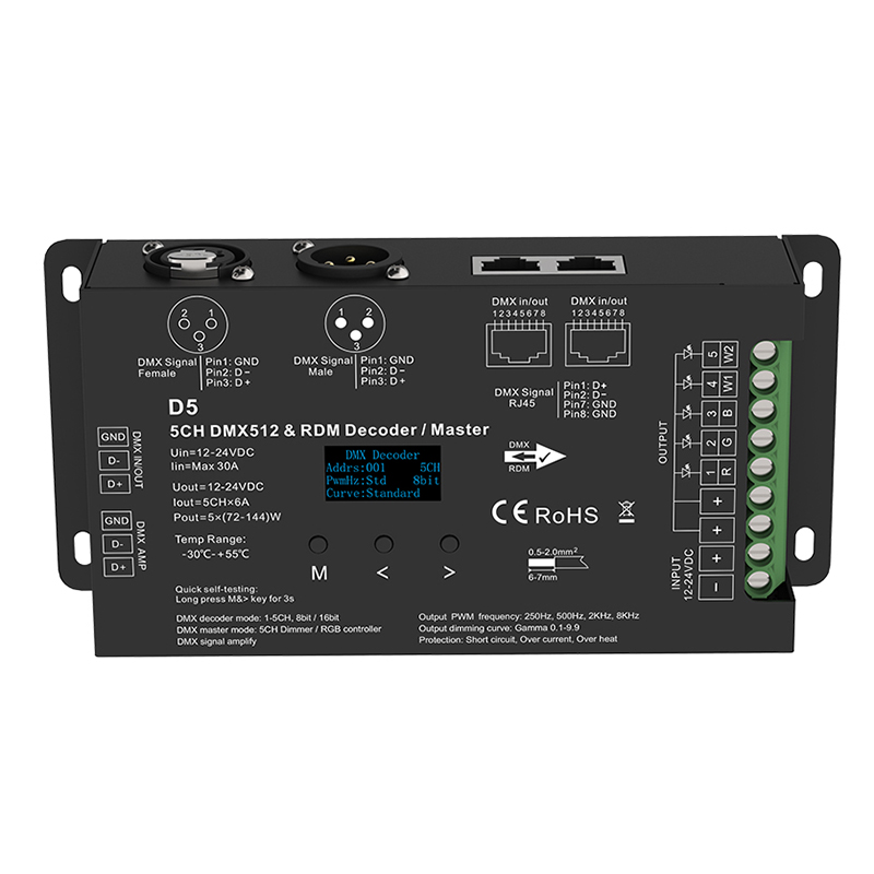 5CH*6A 12-24VDC CV DMX Decoder D5 5CH*6A 12-24VDC CV DMX Decoder D5