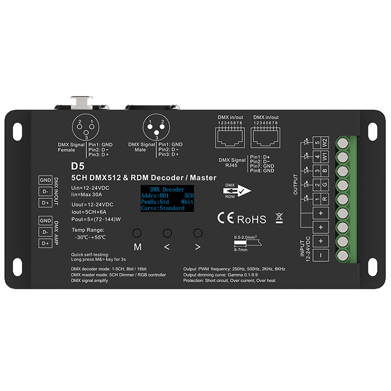 5CH*6A 12-24VDC CV DMX Decoder D5 5CH*6A 12-24VDC CV DMX Decoder D5