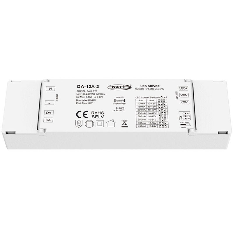 DA-12A-2 12W DALI CCT Stmívací ovladač LED Konstantní proud DA-12A-2 12W DALI CCT Stmívací ovladač LED Konstantní proud