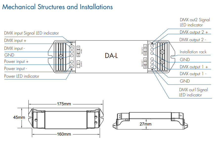 DA-L 2 Channels DMX Signal Distribution Amplifier