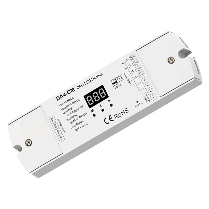 4CH*(150-500mA/350-1200mA) 12-48VDC Constant Current DALI Dimmer DA4-CM (DT6/DT8) For DIM, CCT, RGB, RGBW