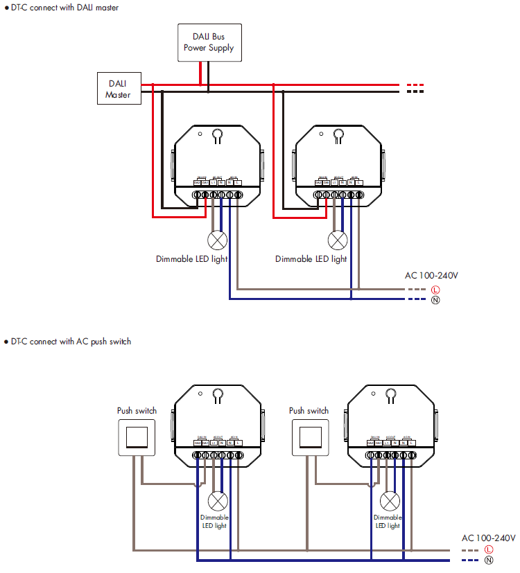 150-360W 100-240VAC Triak DALI Stmívač DT-C (DT4)