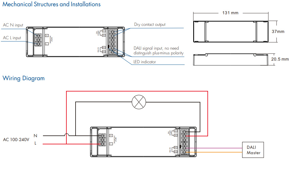 DH1 AC DALI DT7 Light Switching Relay Unit Wiring