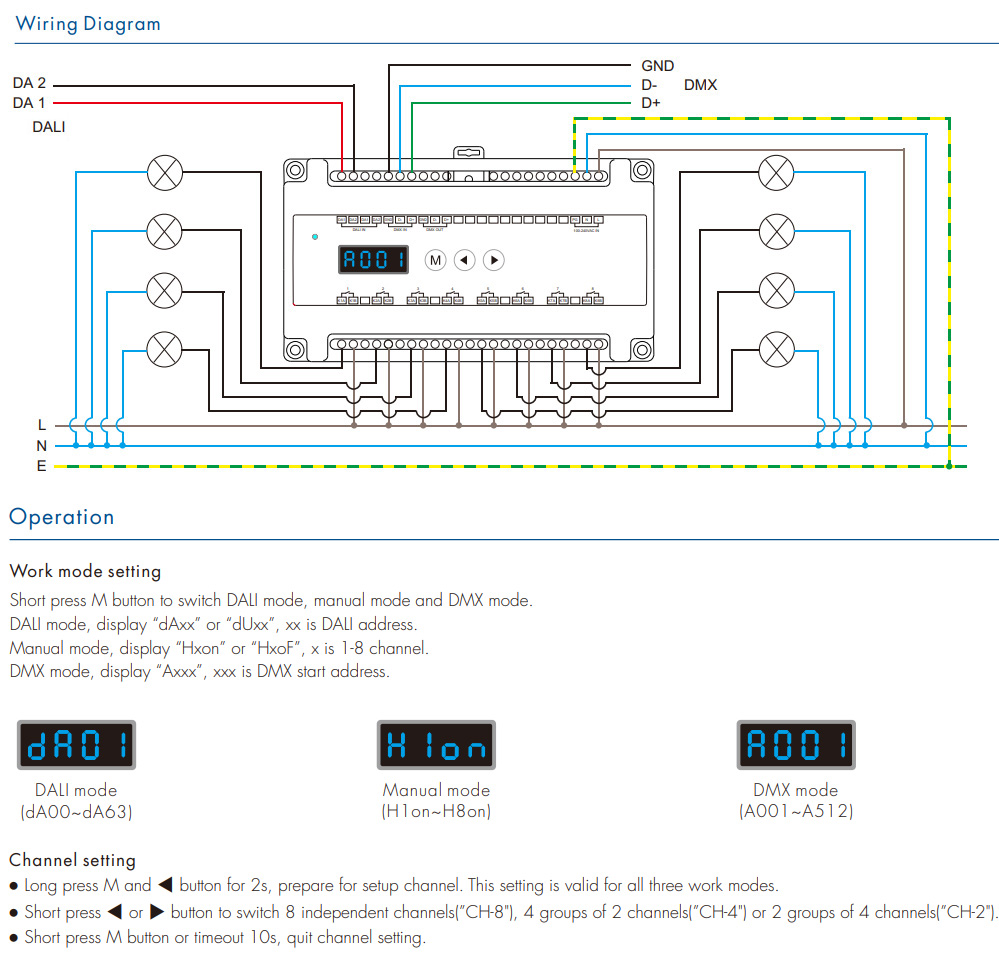 DH8 DALI DMX RDM 8 Channel AC Relay Switch Wiring Control