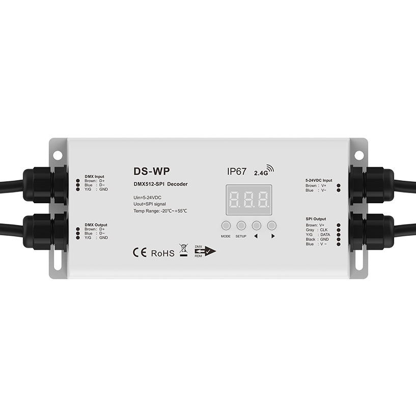 5-24VDC IP67 Waterproof RF DMX512-SPI Decoder DS-WP For Addressable RGB &RGBW LED Strips