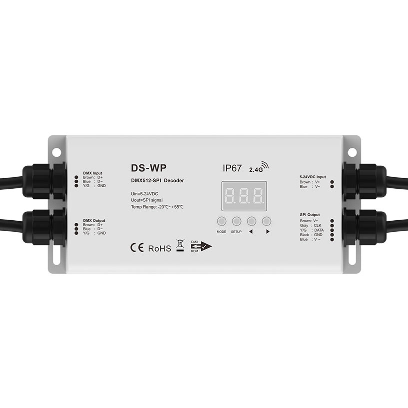 5-24VDC IP67 vodotěsný RF DMX512-SPI dekodér DS-WP pro adresovatelné RGB a RGBW LED pásky 5-24VDC IP67 vodotěsný RF DMX512-SPI dekodér DS-WP pro adresovatelné RGB a RGBW LED pásky
