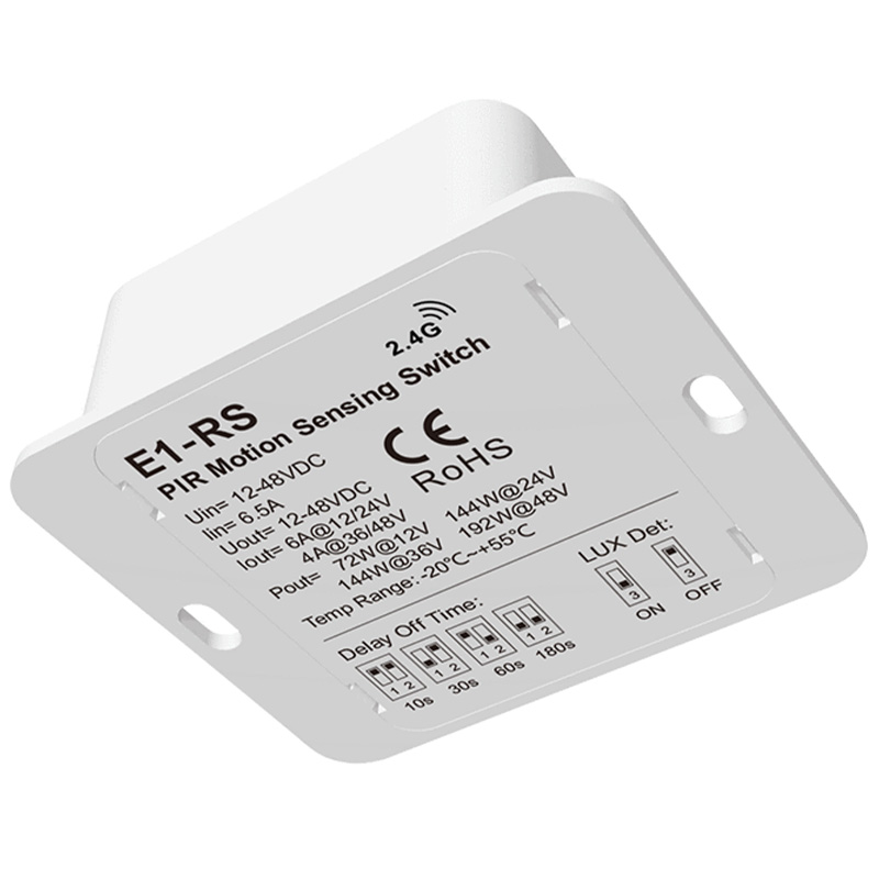 E1-RS 12 až 48VDC Smart PIR pohybový světelný senzor spínač a RF dálkový ovladač E1-RS 12 až 48VDC Smart PIR pohybový světelný senzor spínač a RF dálkový ovladač