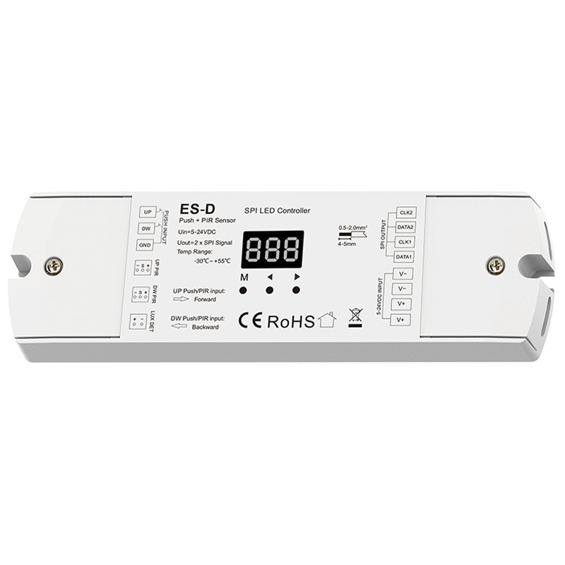 ES-D 5 až 24V SPI Control Dvojitý PIR senzor Schodišťový ovladač osvětlení ES-D 5 až 24V SPI Control Dvojitý PIR senzor Schodišťový ovladač osvětlení
