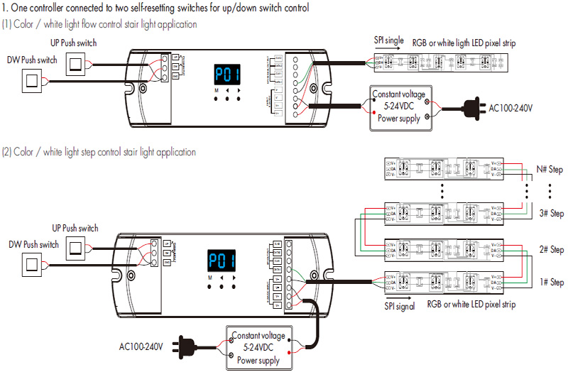ES-DP(WT) Dual Push Button Tuya WiFi LED SPI ovladač Schéma zapojení