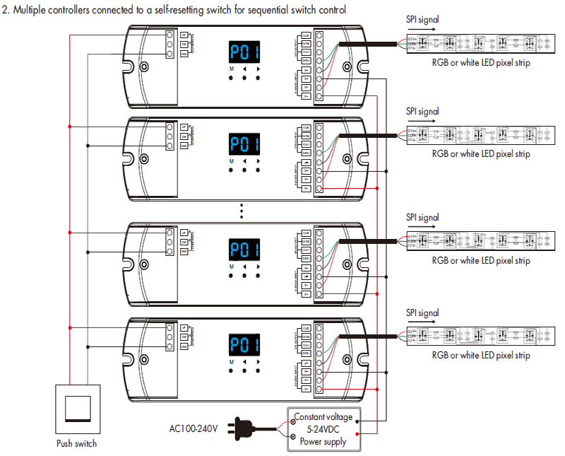 ES-DP(WT) Dual Push Button Tuya WiFi LED SPI ovladač Schéma zapojení