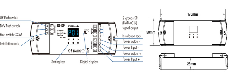 ES-DP Dual Push Button SPI RGB LED Struktura ovladače