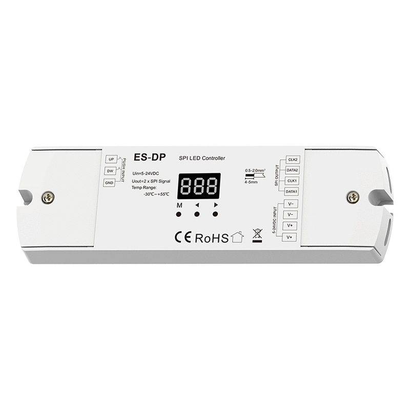 ES-DP 5 až 24 VDC duální tlačítkový ovladač SPI RGB LED ES-DP 5 až 24 VDC duální tlačítkový ovladač SPI RGB LED