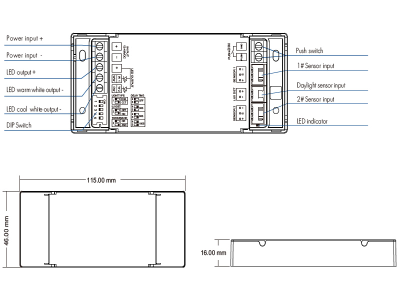 ES-V Dual Sensing CCT LED Light Dimmer Controller Struktury