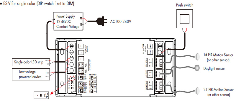 Schéma zapojení ovladače ES-V Dual Sensing CCT LED Light Dimmer