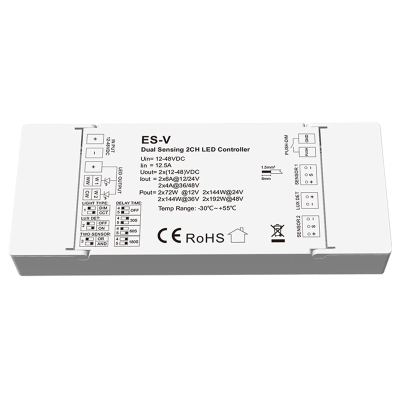 ES-V 12 až 48 V DC Dual Sensing CCT LED Light Dimmer Controller ES-V 12 až 48 V DC Dual Sensing CCT LED Light Dimmer Controller