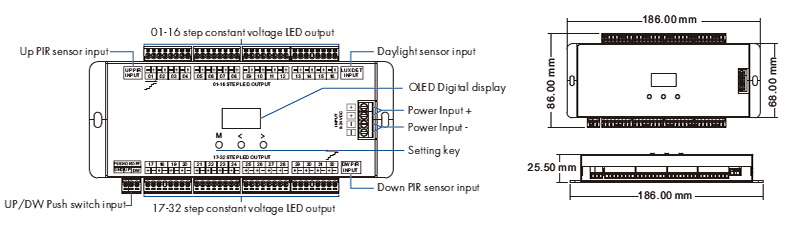 ES32-V OLED Display PIR Sensor Stair Light Controller Structures