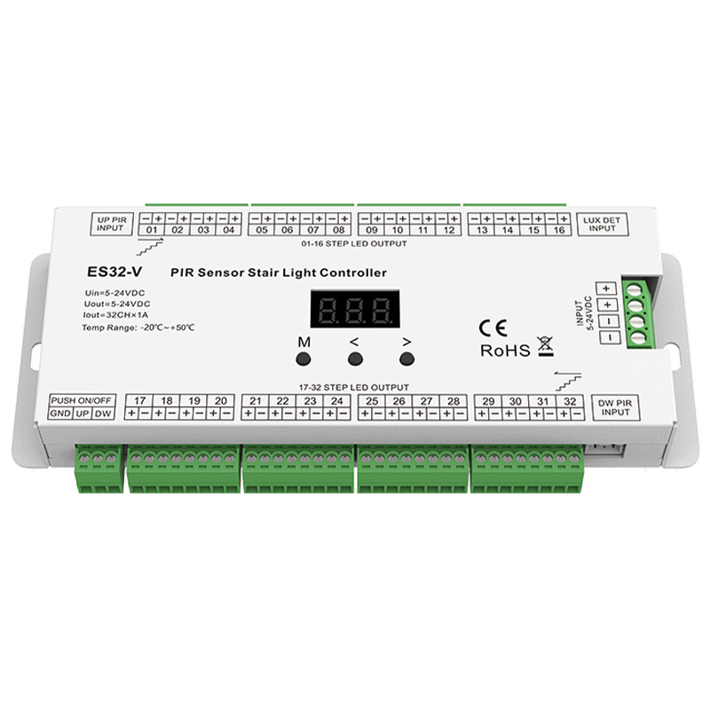 ES32-V 5 to 24VDC OLED Display PIR Sensor Stair Light Controller ES32-V 5 to 24VDC OLED Display PIR Sensor Stair Light Controller