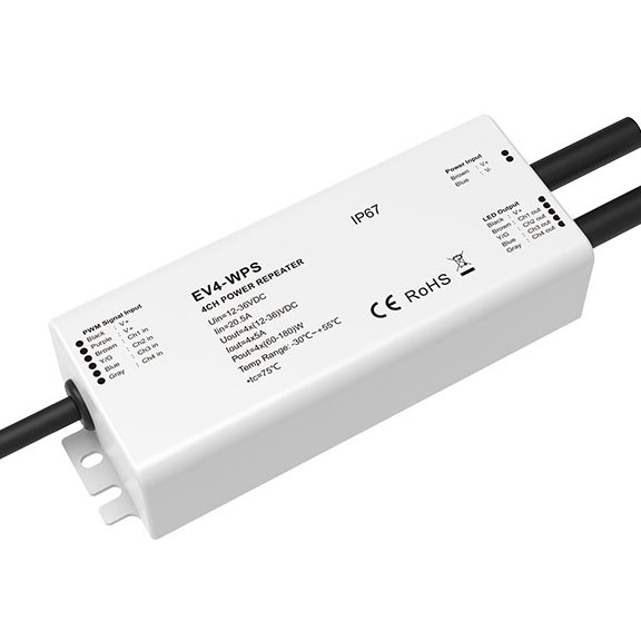 DC12-36V 4CH*3A Constant Voltage IP67 Waterproof Power Repeater EV4-WPS For RGBW LED Strip Lights
