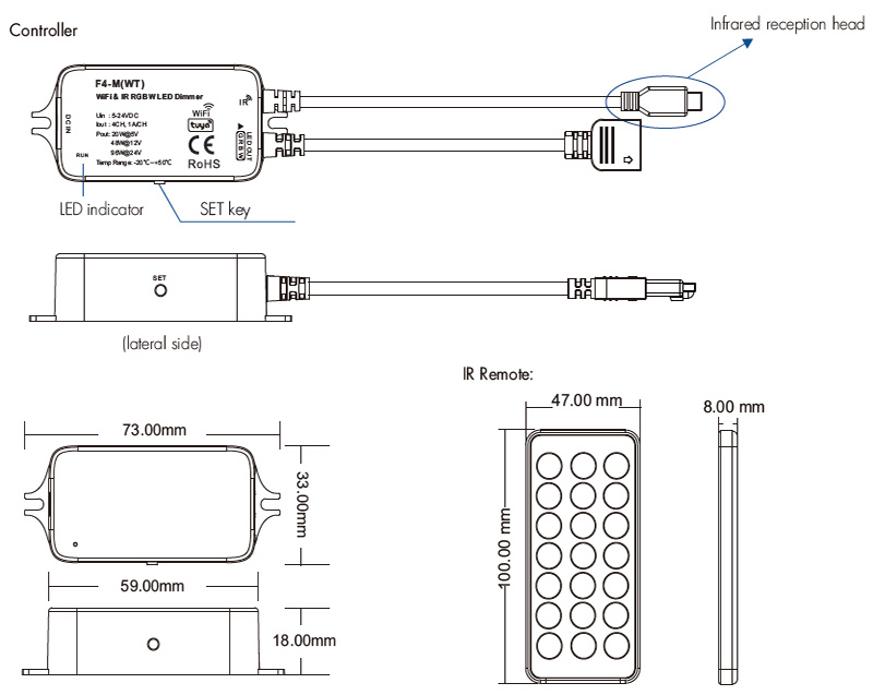 F4-M(WT)+RC3 IR & WiFi RGBW LED sada dálkového ovladače