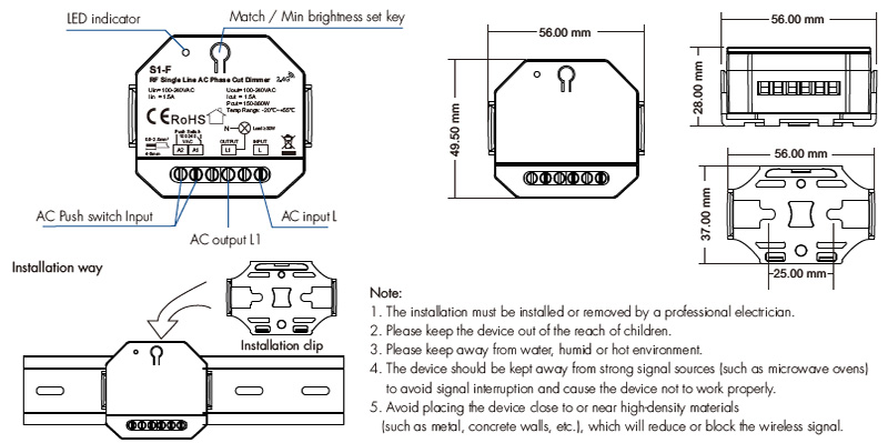 RF Triac AC Dimmer Control S1-F Structures