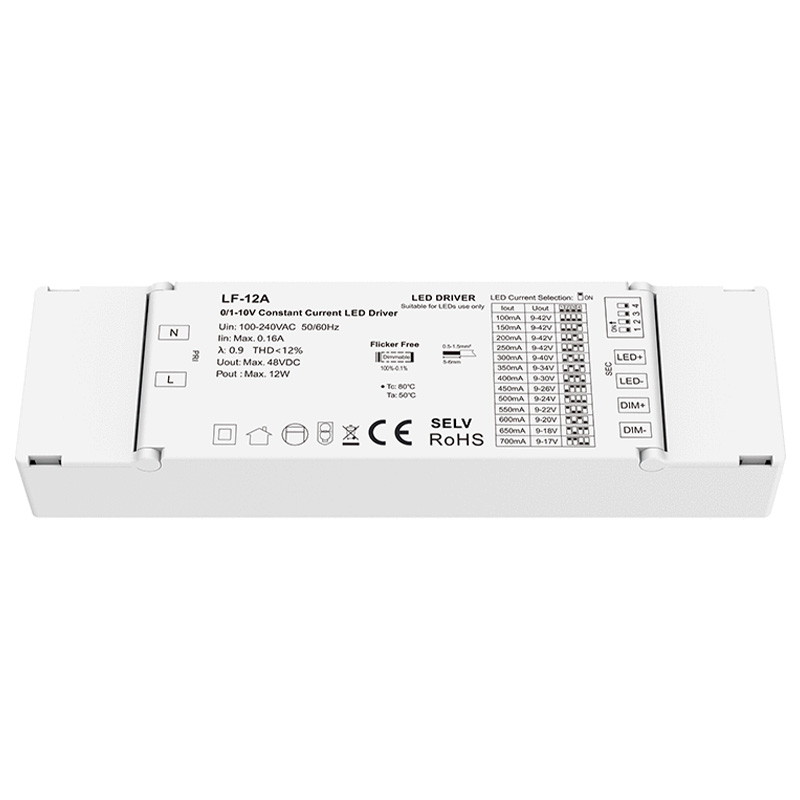 LF-12A 100 až 700 mA Konstantní proud 0-10 V Stmívací LED ovladač LF-12A 100 až 700 mA Konstantní proud 0-10 V Stmívací LED ovladač