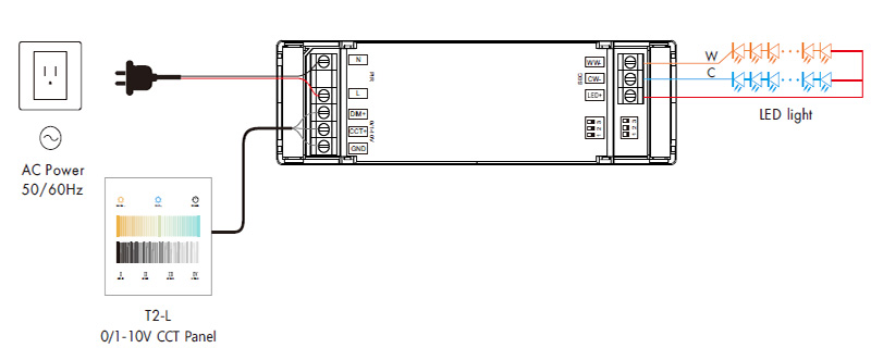 LF-12A-2 0 až 10V CCT LED stmívatelný ovladač Schéma zapojení