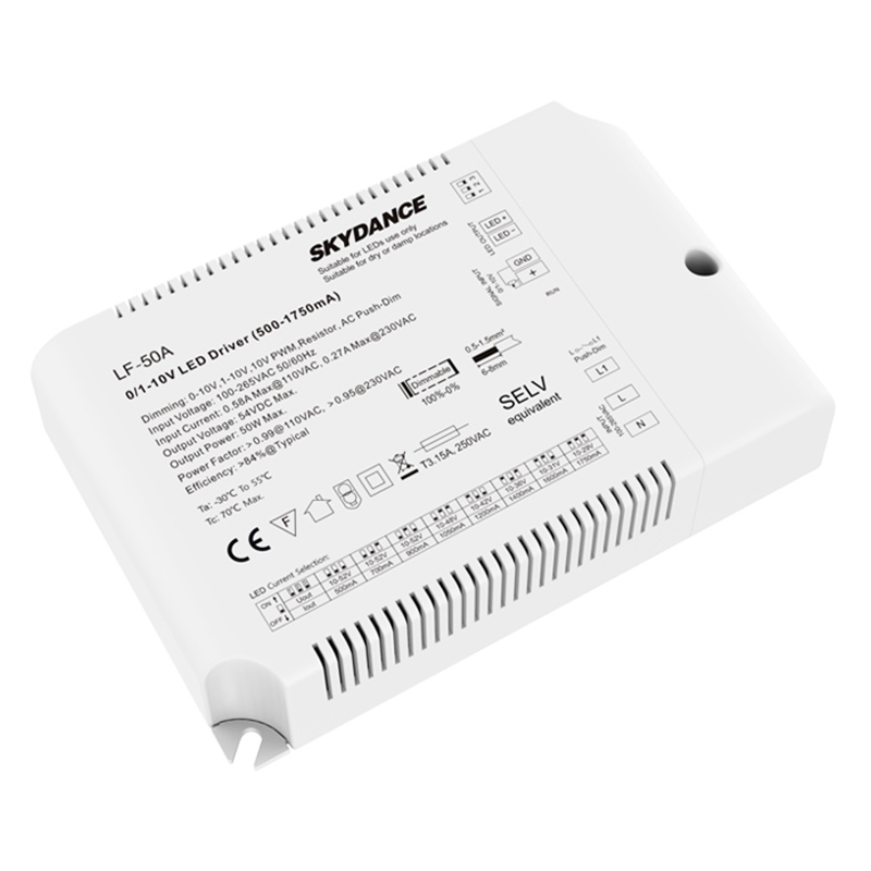 50W 500-1750mA Multi-Current 0/1-10V& switchDim LED Driver LF-50A