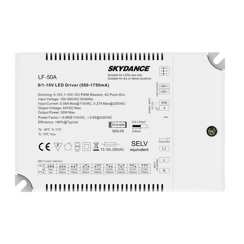 50W 500-1750mA Multi-Current 0/1-10V& switchDim LED Driver LF-50A 50W 500-1750mA Multi-Current 0/1-10V& switchDim LED Driver LF-50A