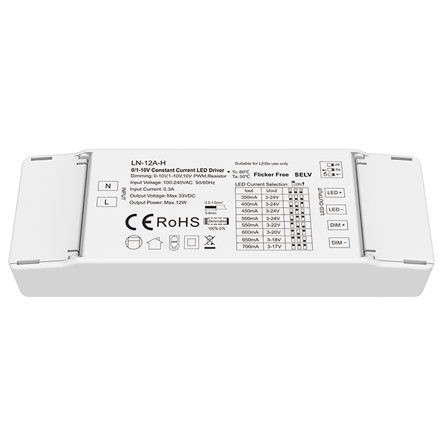 100-240VAC 12W 350-700mA Constant Current 0/1-10V Dimmable LED Driver LN-12A-H 100-240VAC 12W 350-700mA Constant Current 0/1-10V Dimmable LED Driver LN-12A-H
