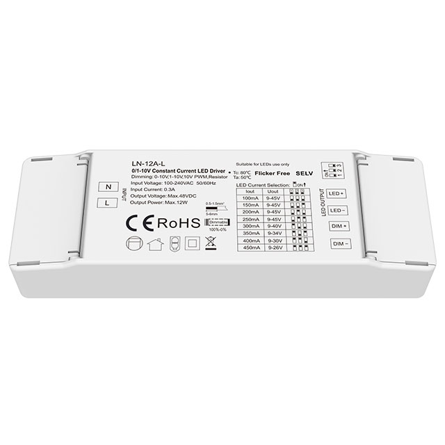 100-240VAC 12W 100-450mA 0/1-10V Constant Current Dimmable LED Driver LN-12A-L 100-240VAC 12W 100-450mA 0/1-10V Constant Current Dimmable LED Driver LN-12A-L