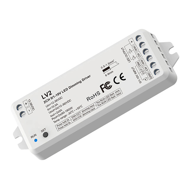 12-36VDC 10A*2CH 0/1-10V Constant Voltage Dimming Driver LV2 For CCT LED Strip Lights 12-36VDC 10A*2CH 0/1-10V Constant Voltage Dimming Driver LV2 For CCT LED Strip Lights