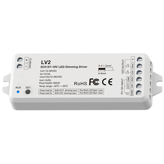 12-36VDC 10A*2CH 0/1-10V Constant Voltage Dimming Driver LV2 For CCT LED Strip Lights 12-36VDC 10A*2CH 0/1-10V Constant Voltage Dimming Driver LV2 For CCT LED Strip Lights