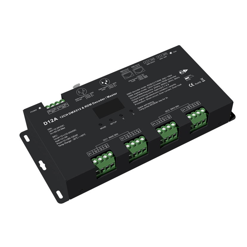 OLED 12-24VDC Konstantní napětí IP20 CV DMX dekodér D12A