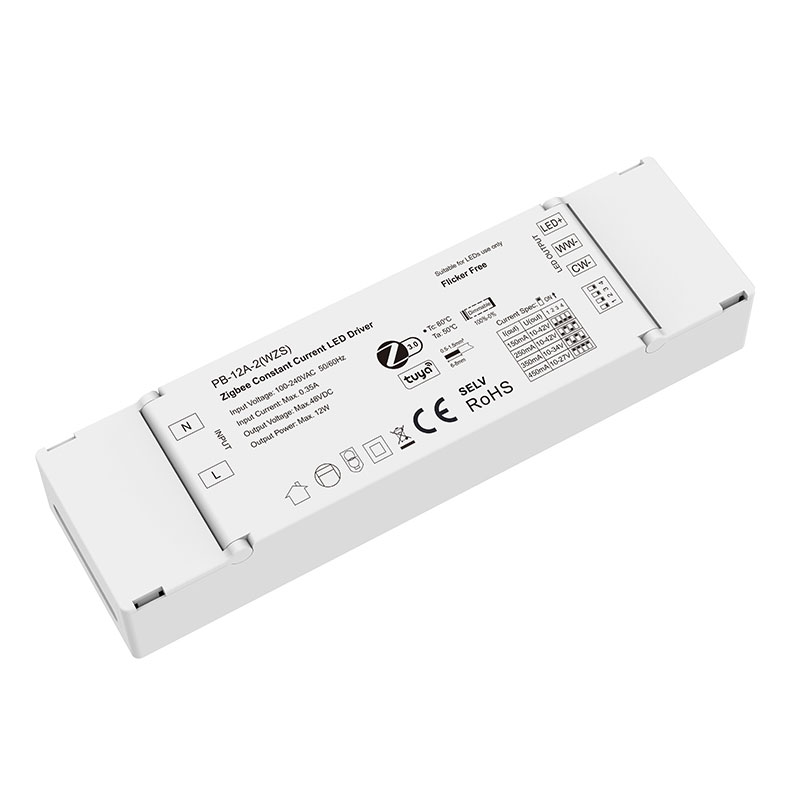 10-42VDC 2CH*(150-450mA) 12W Zigbee konstantní proud laditelný bílý ovladač LED PB-12A-2(WZS)