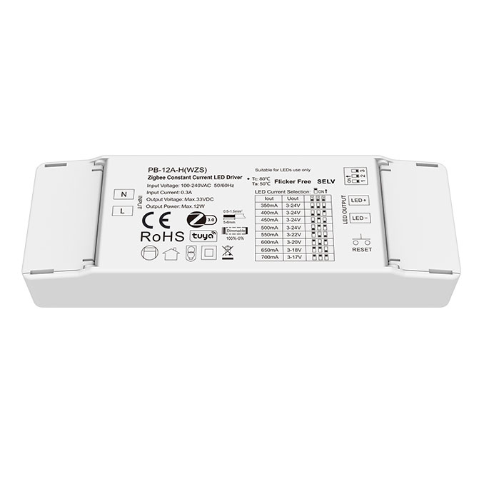 3-24VDC 1CH*(350-700mA) 12W Zigbee dimmbarer Konstantstrom-LED-Treiber PB-12A-H(WZS)