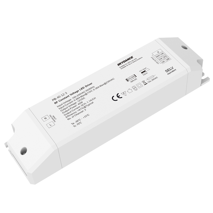 40W 12VDC CV RF&Push-Dim 3CH DIM/CCT/RGB LED Driver PB-40-12-3