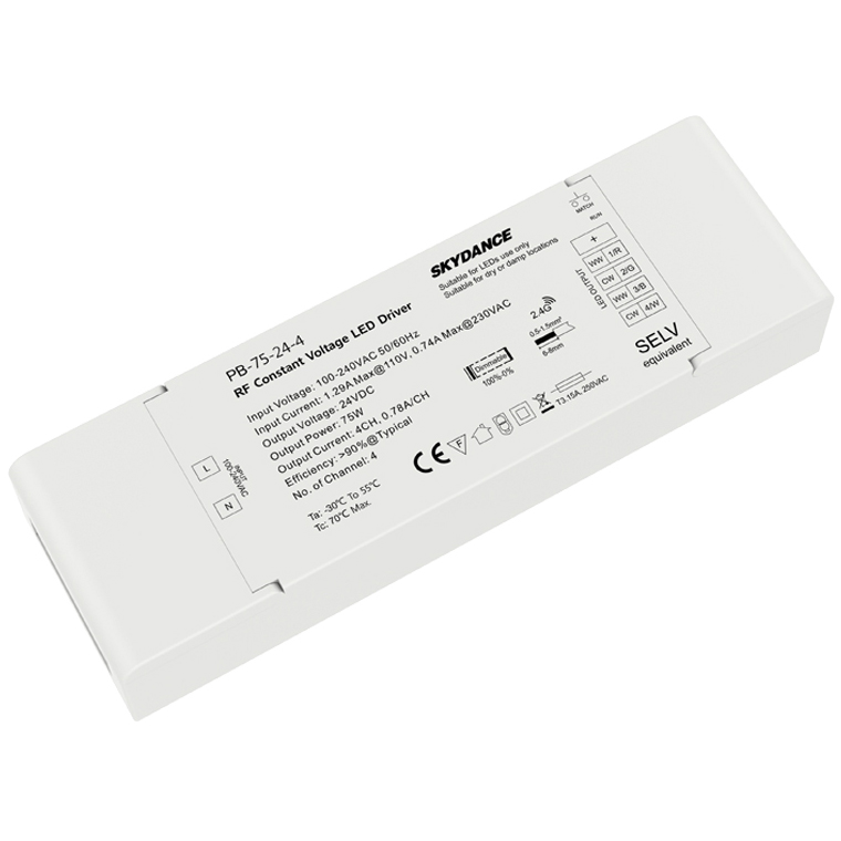 75W 4CH 24VDC CV Kabelloser LED-Treiber zum Dimmen und Dimmen mit Schalter PB-75-24-4 75W 4CH 24VDC CV Kabelloser LED-Treiber zum Dimmen und Dimmen mit Schalter PB-75-24-4