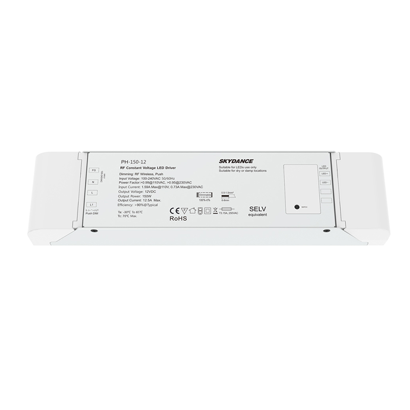 PH-150-12 150W DC12V AC Push-Dim & RF Wireless Dimmable LED Driver PH-150-12 150W DC12V AC Push-Dim & RF Wireless Dimmable LED Driver