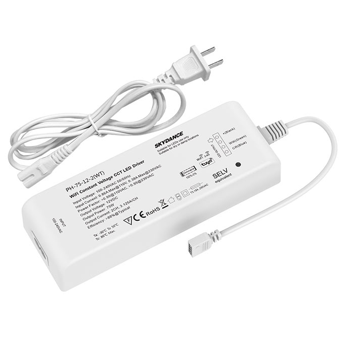 2CH 75W 12V WiFi+RF Dimmable LED Driver PH-75-12-2(WT)