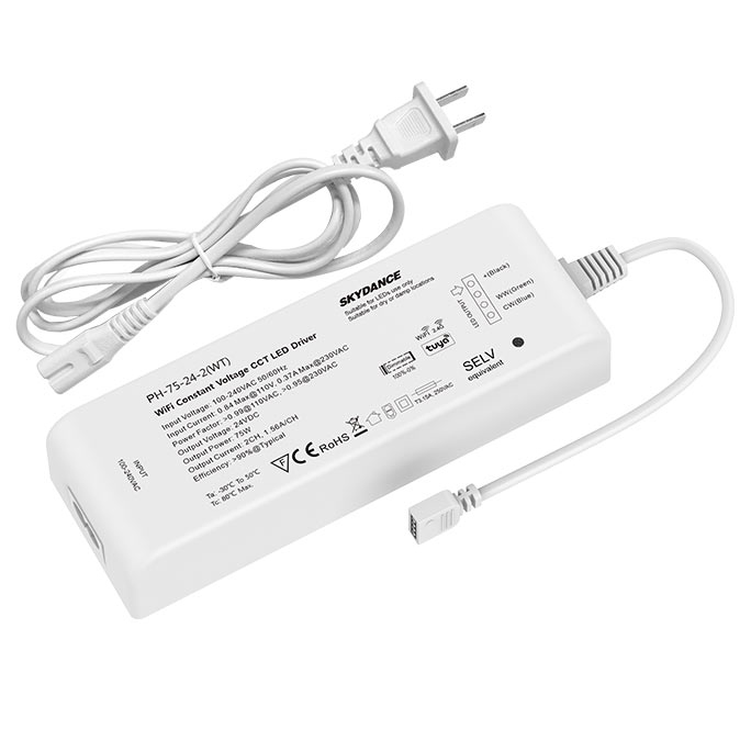 2CH 75W 24V WiFi+RF Dimmable LED Driver PH-75-24-2(WT)