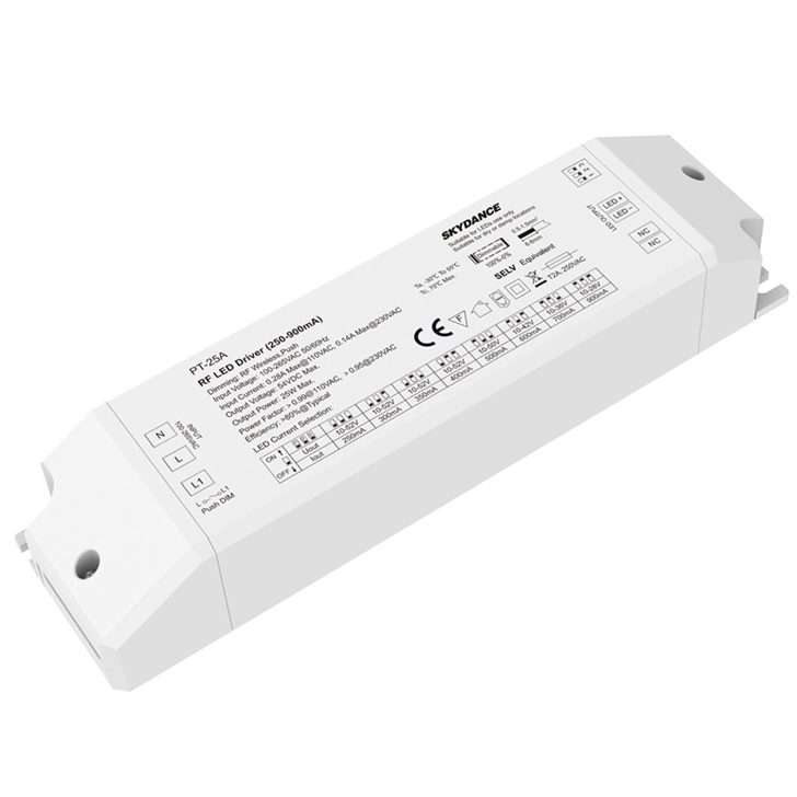 25W 250-900mA Multi-Current Wireless Dim & switchDIM LED Driver PT-25A