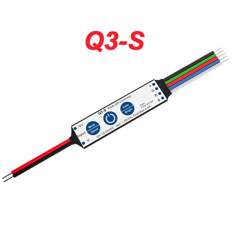 Q3-S 3CH*1.5A DC12-24V 3-klíčový RGB LED mini ovladač (bez RF)