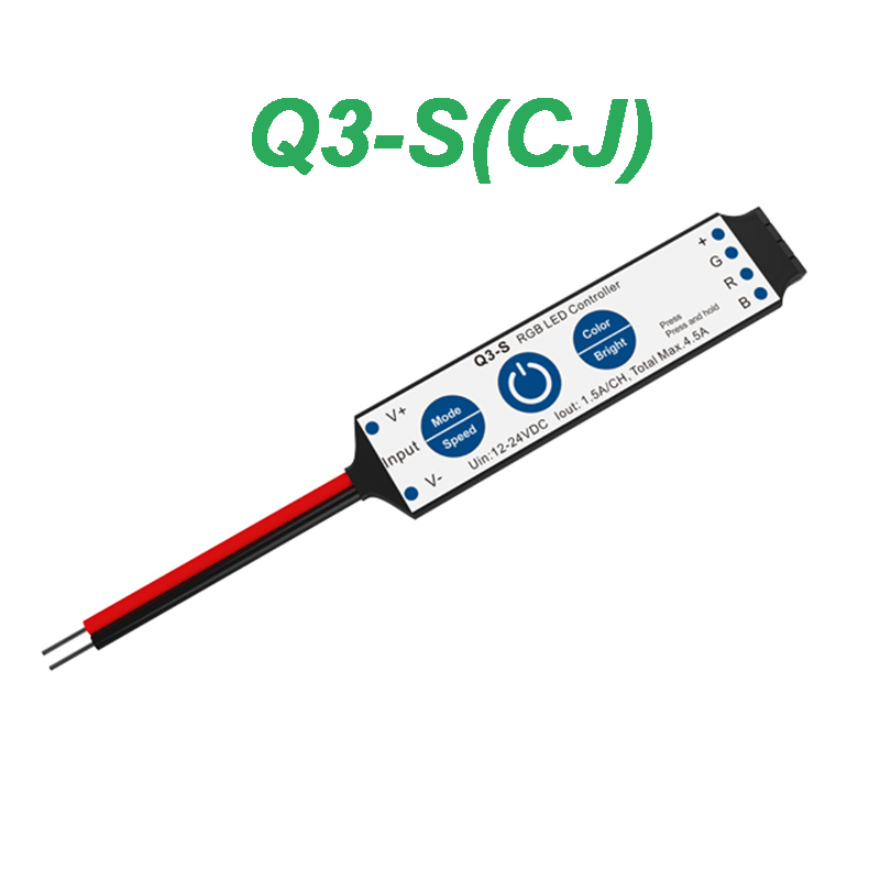 Q3-S 3CH*1.5A DC12-24V 3-Key RGB LED Mini Controller (no RF)