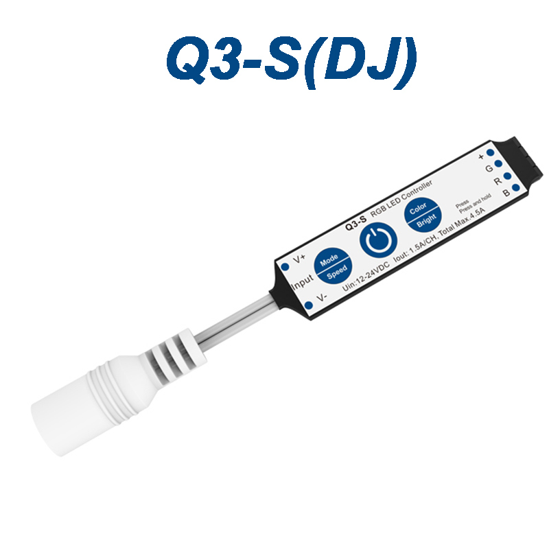 Q3-S 3CH*1.5A DC12-24V 3-Key RGB LED Mini Controller (no RF)