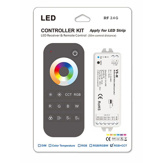 DC12-24V 3A*5CH RGB+Color Temperature RF LED Controller Set, RT5+V5-M DC12-24V 3A*5CH RGB+Color Temperature RF LED Controller Set, RT5+V5-M